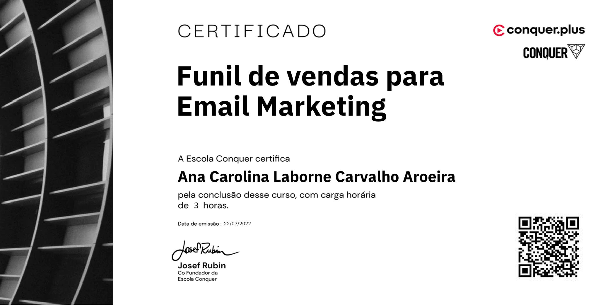 Certificado de Funil de vendas para Email Marketing